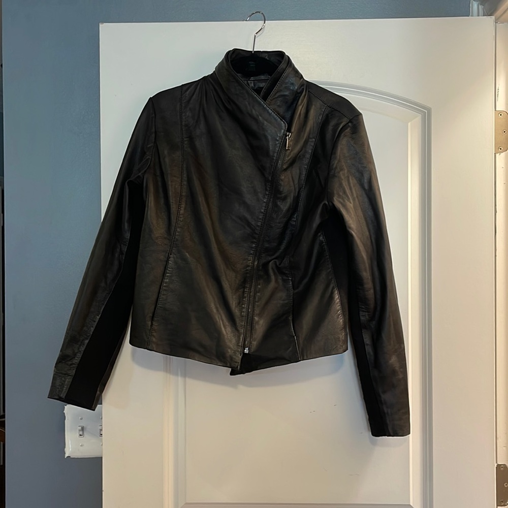 Aqua  large black leather large jacket nwot